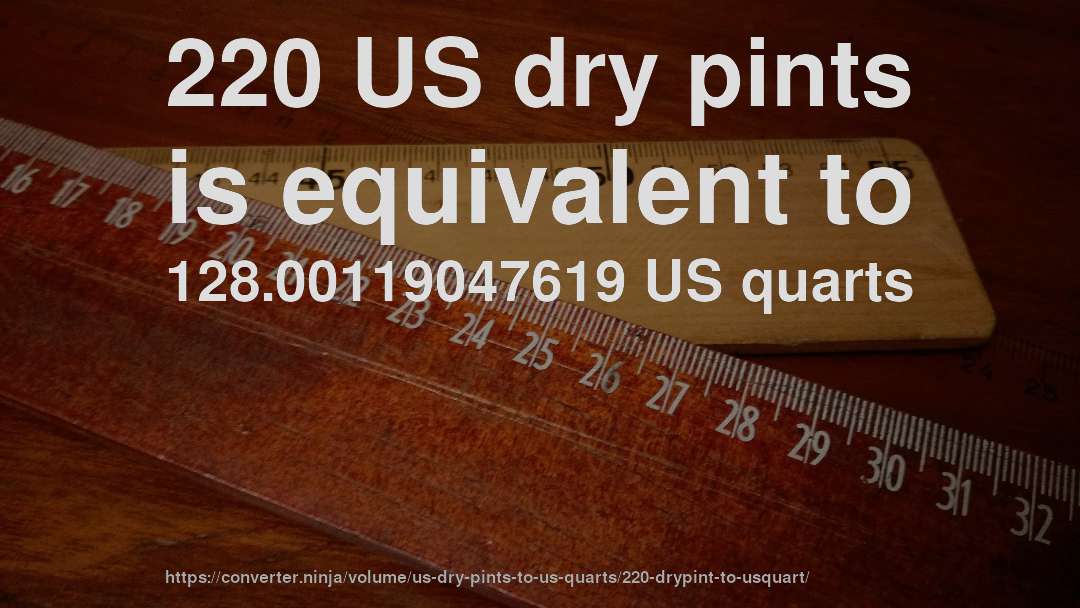 220 US dry pints is equivalent to 128.00119047619 US quarts