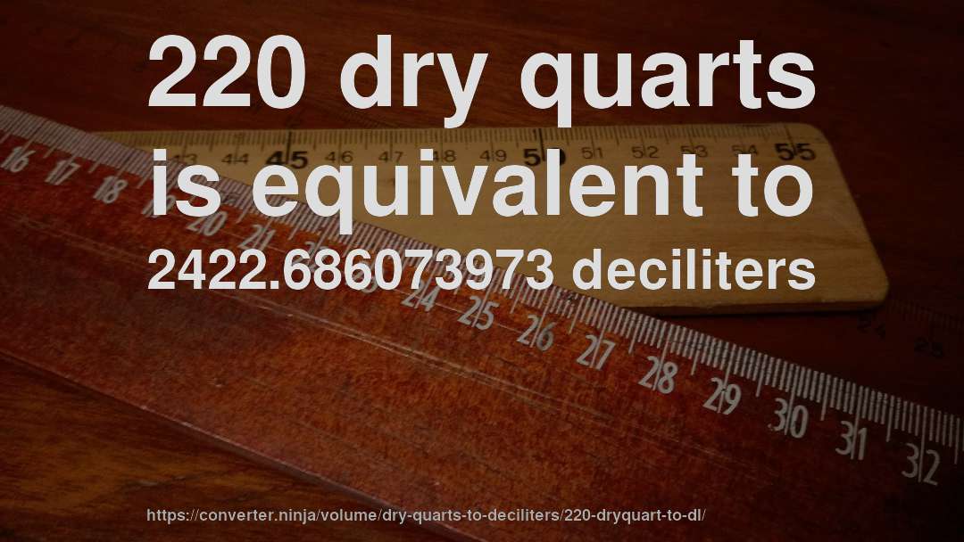 220 dry quarts is equivalent to 2422.686073973 deciliters