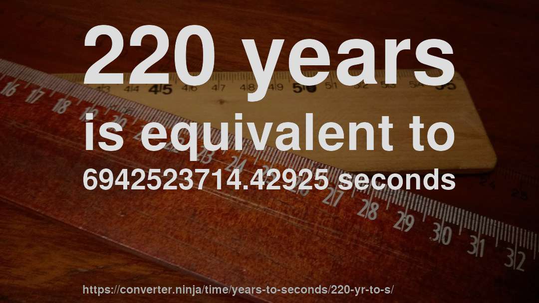 220 years is equivalent to 6942523714.42925 seconds