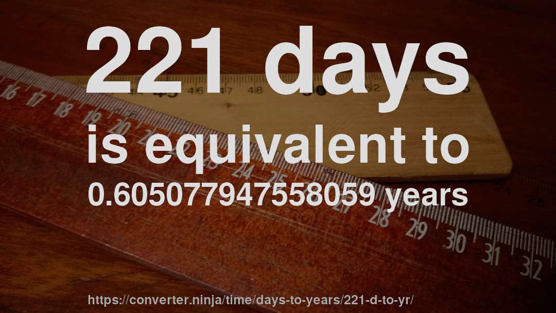 221 days is equivalent to 0.605077947558059 years