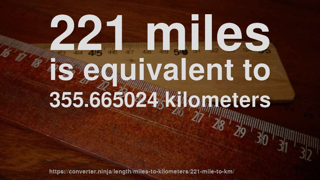 221 miles is equivalent to 355.665024 kilometers