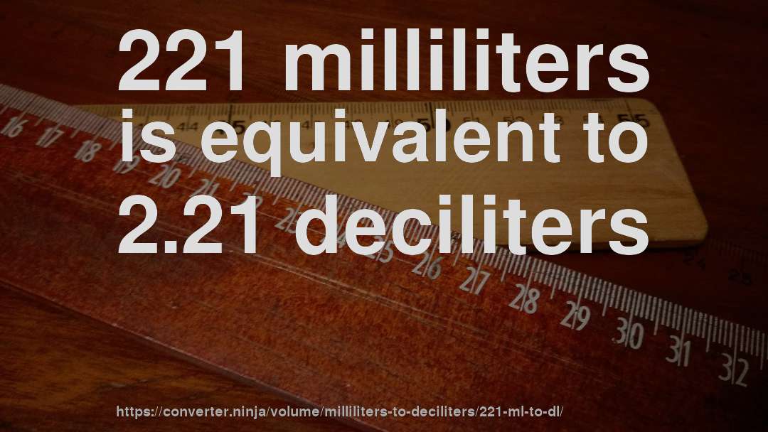 221 milliliters is equivalent to 2.21 deciliters