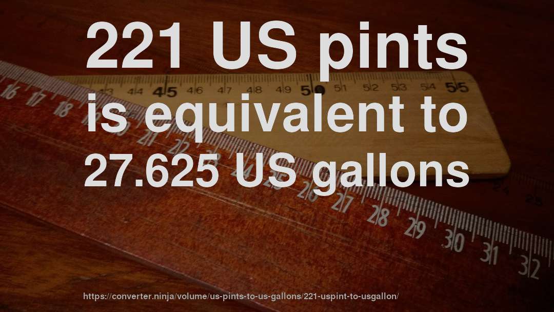 221 US pints is equivalent to 27.625 US gallons
