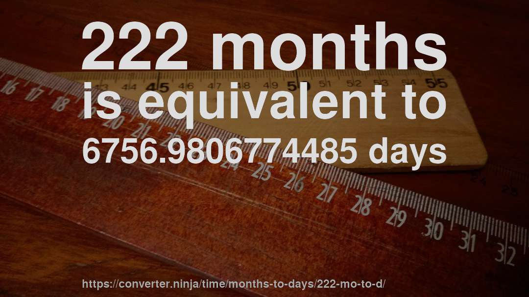 222 months is equivalent to 6756.9806774485 days