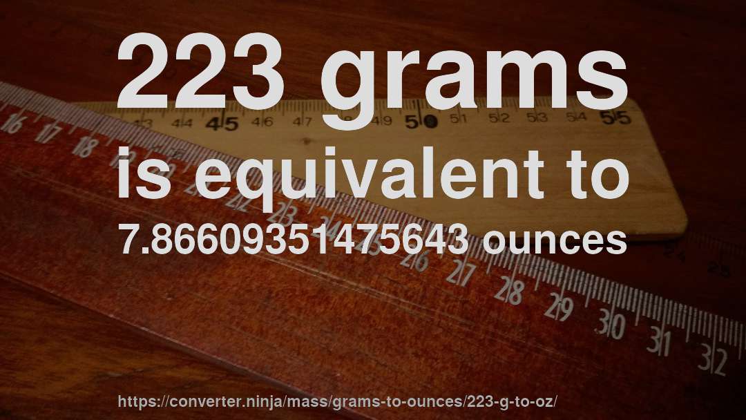223 grams is equivalent to 7.86609351475643 ounces