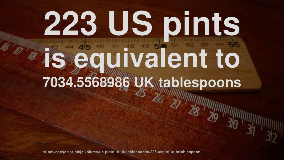 223 US pints is equivalent to 7034.5568986 UK tablespoons