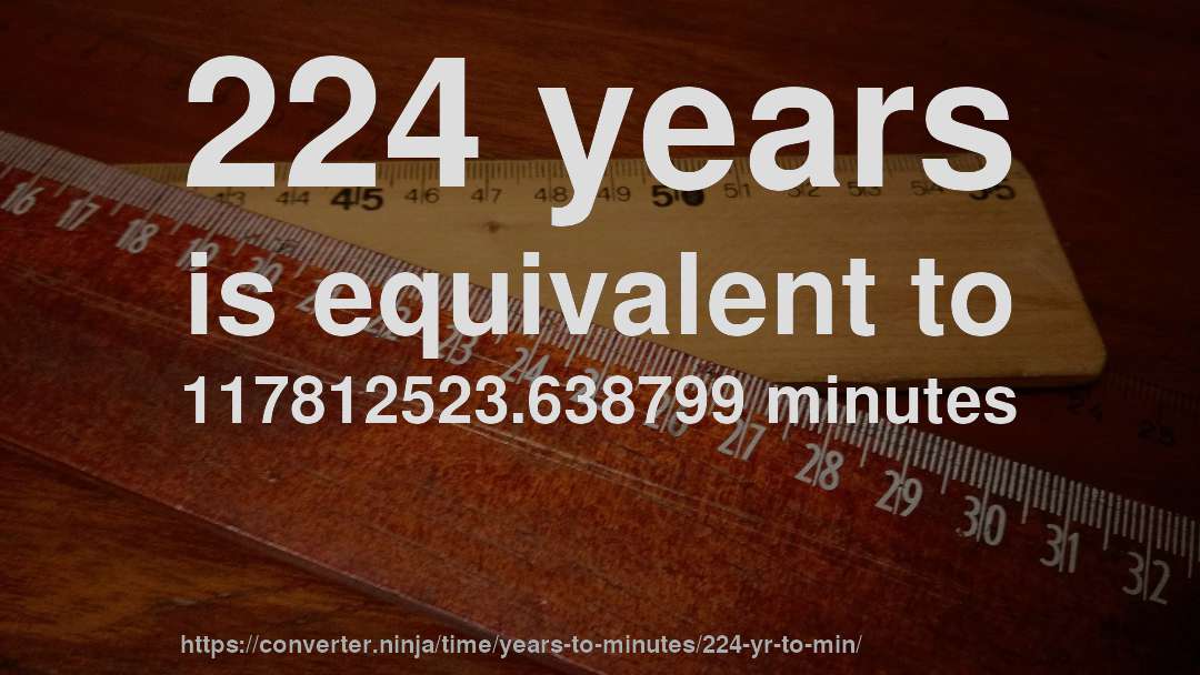 224 years is equivalent to 117812523.638799 minutes