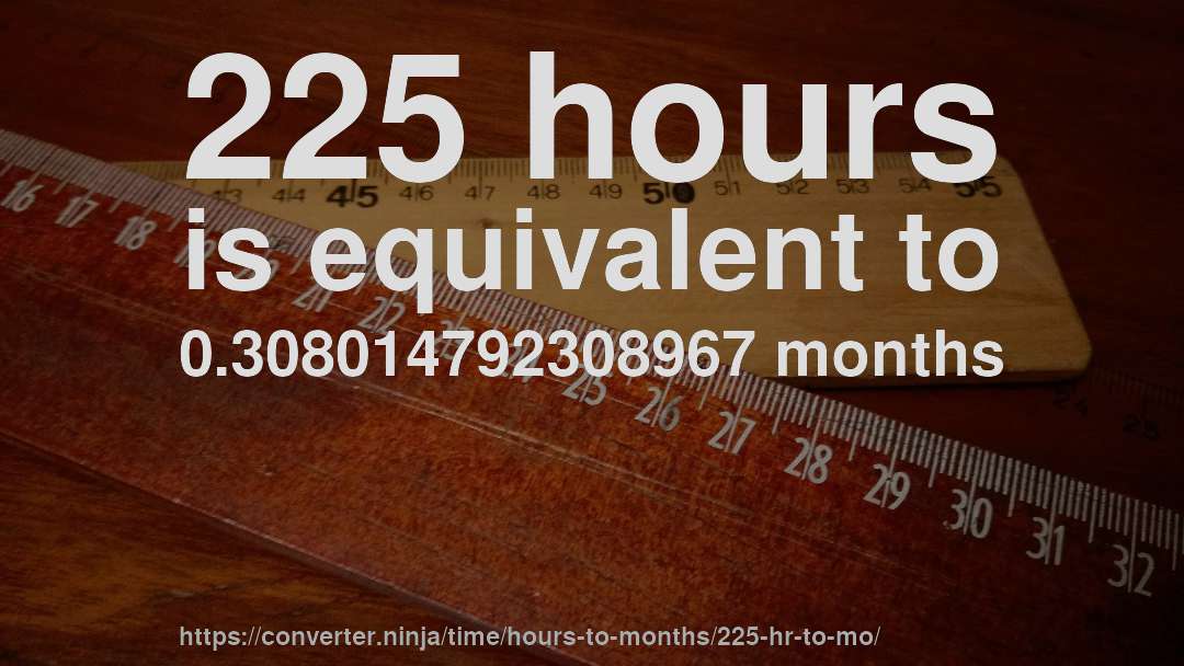 225 hours is equivalent to 0.308014792308967 months