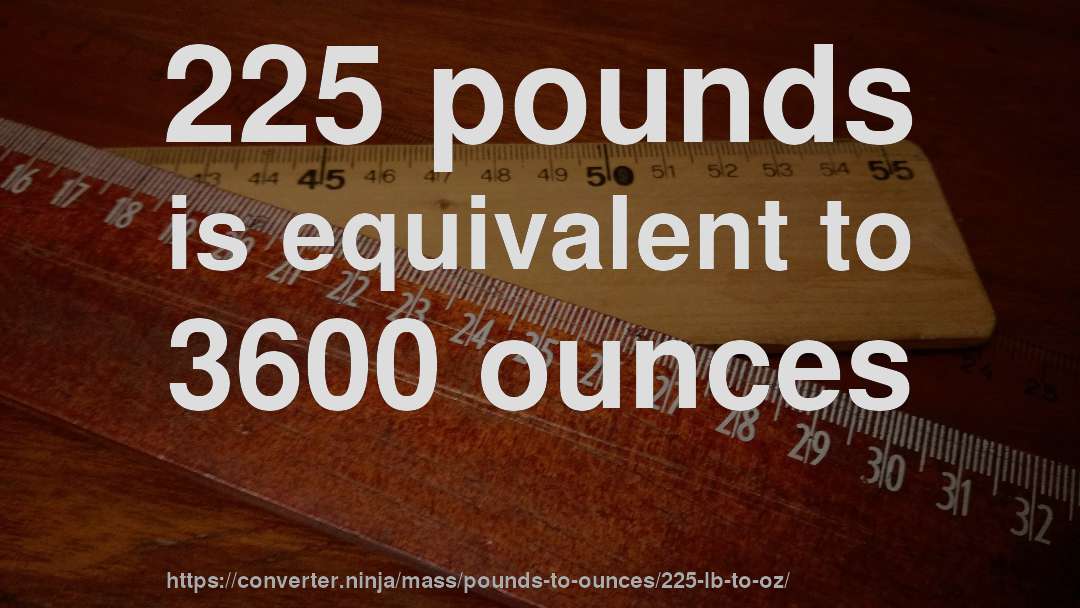 225 pounds is equivalent to 3600 ounces
