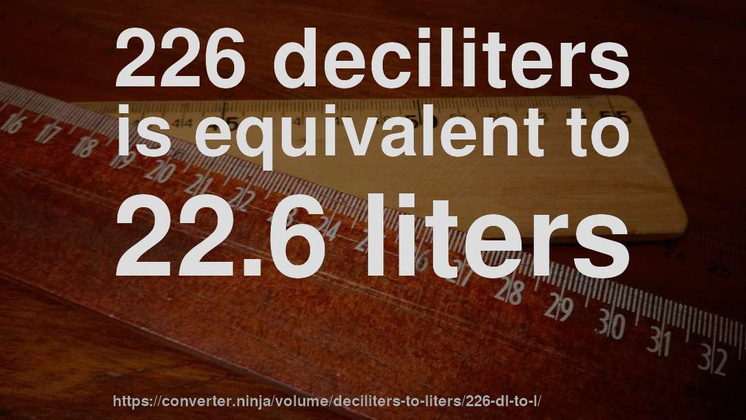 226 deciliters is equivalent to 22.6 liters