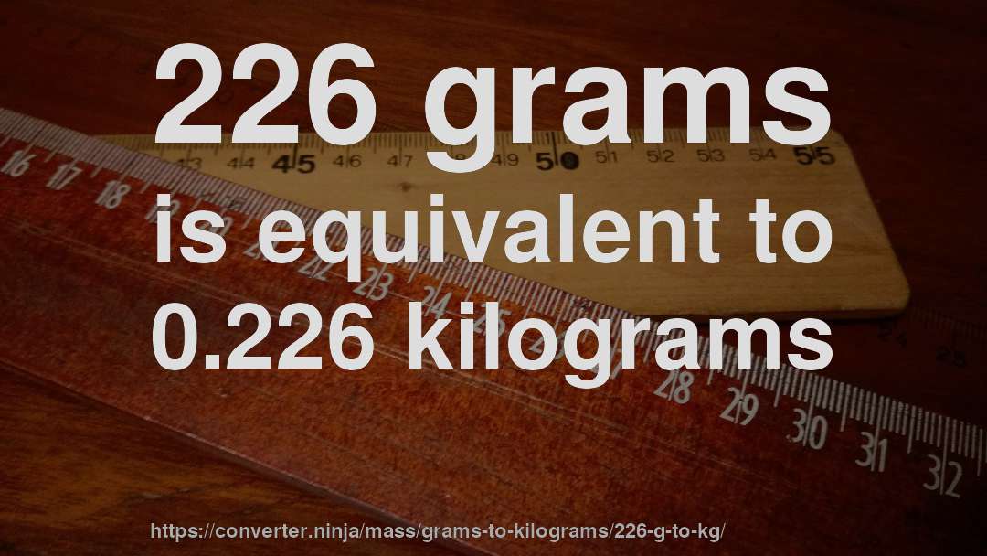 226 grams is equivalent to 0.226 kilograms