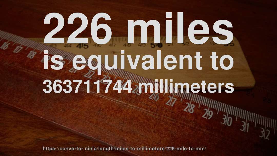 226 miles is equivalent to 363711744 millimeters
