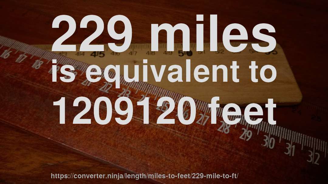229 miles is equivalent to 1209120 feet