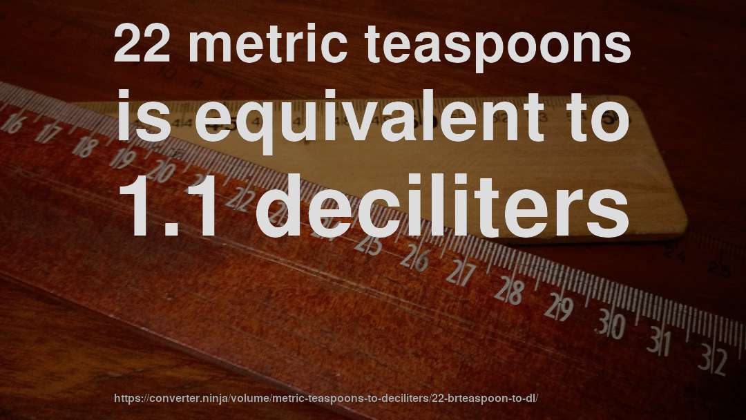 22 metric teaspoons is equivalent to 1.1 deciliters