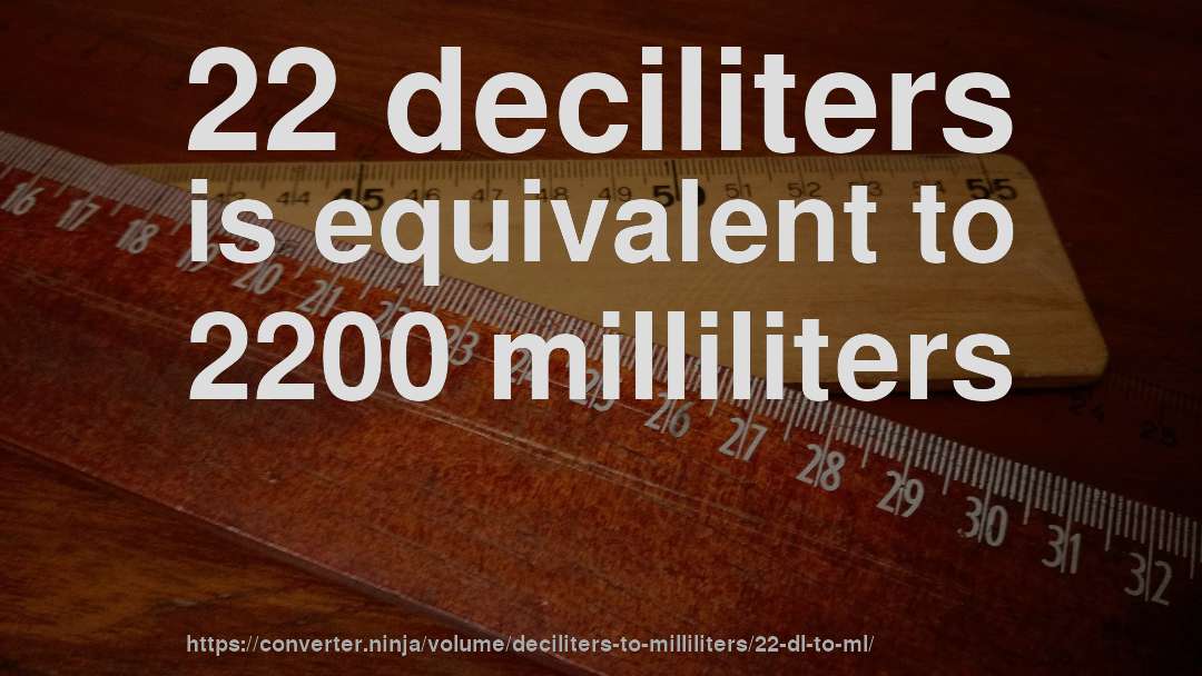 22 deciliters is equivalent to 2200 milliliters