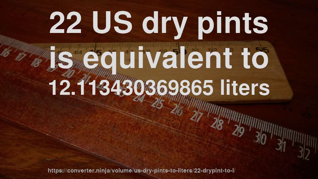 22 US dry pints is equivalent to 12.113430369865 liters
