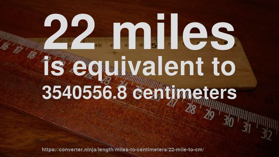 22 miles is equivalent to 3540556.8 centimeters