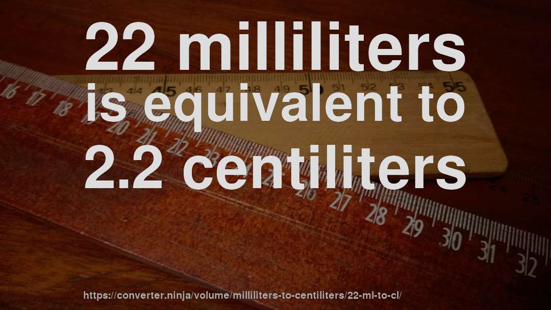 22 milliliters is equivalent to 2.2 centiliters