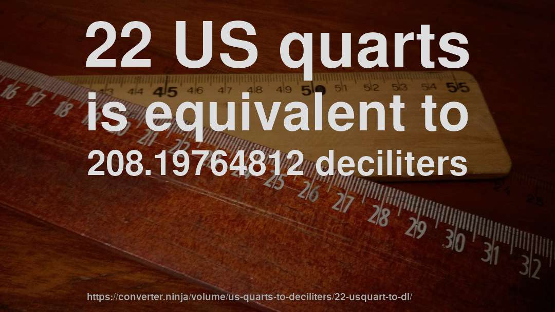 22 US quarts is equivalent to 208.19764812 deciliters