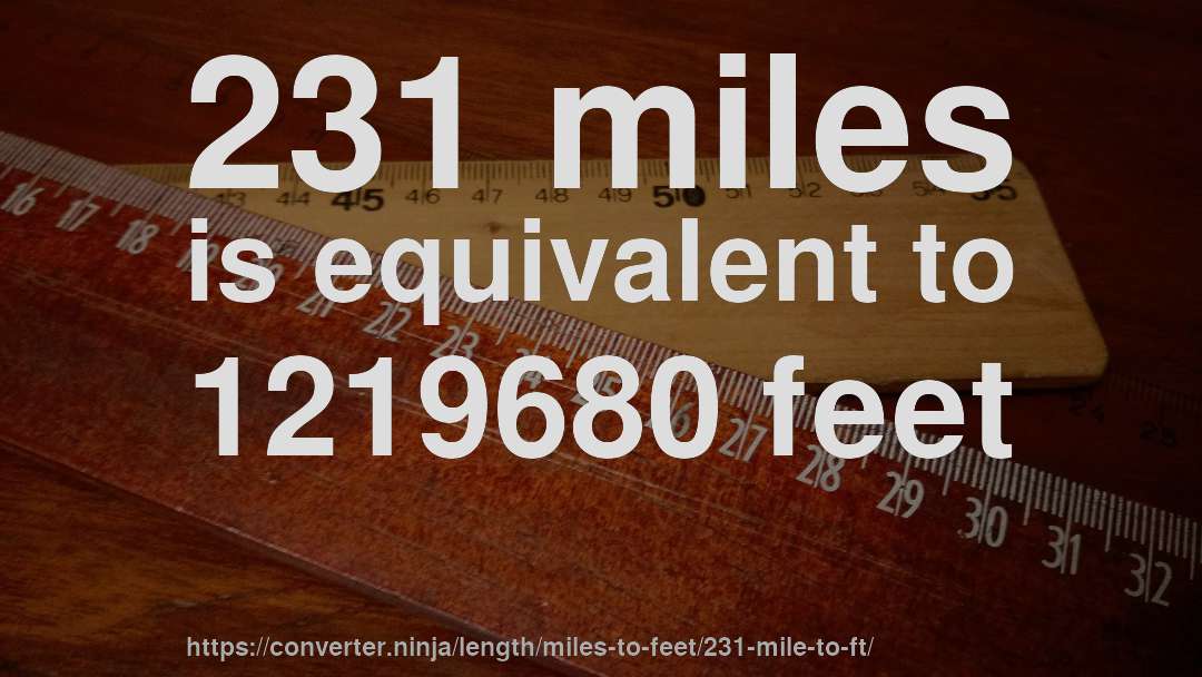 231 miles is equivalent to 1219680 feet