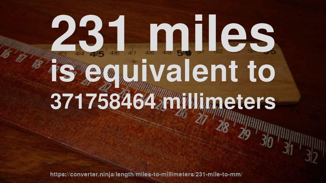 231 miles is equivalent to 371758464 millimeters