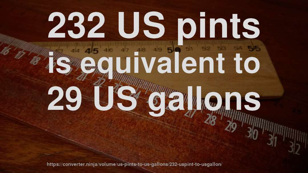 232 US pints is equivalent to 29 US gallons