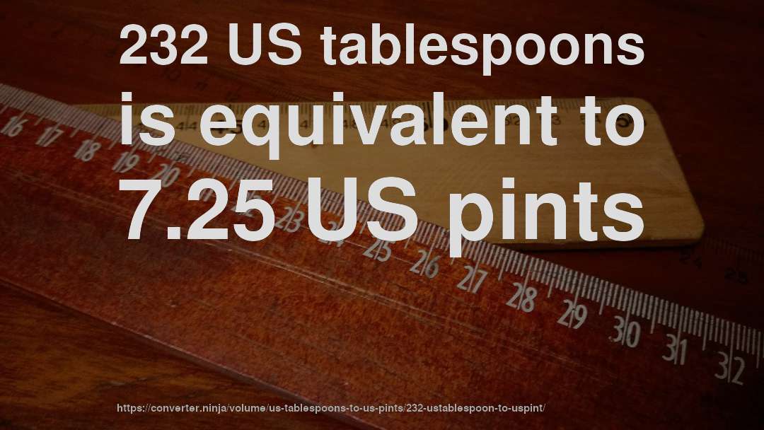 232 US tablespoons is equivalent to 7.25 US pints