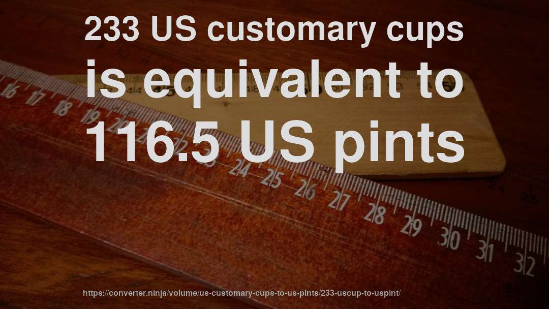 233 US customary cups is equivalent to 116.5 US pints