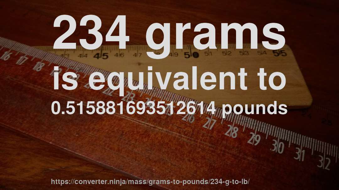 234 grams is equivalent to 0.515881693512614 pounds