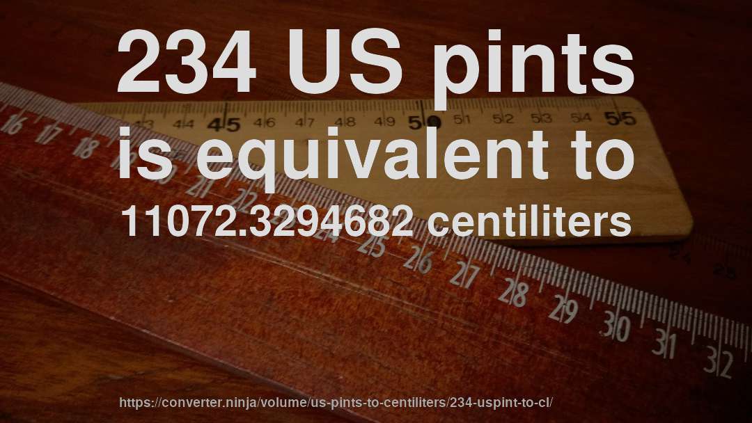 234 US pints is equivalent to 11072.3294682 centiliters