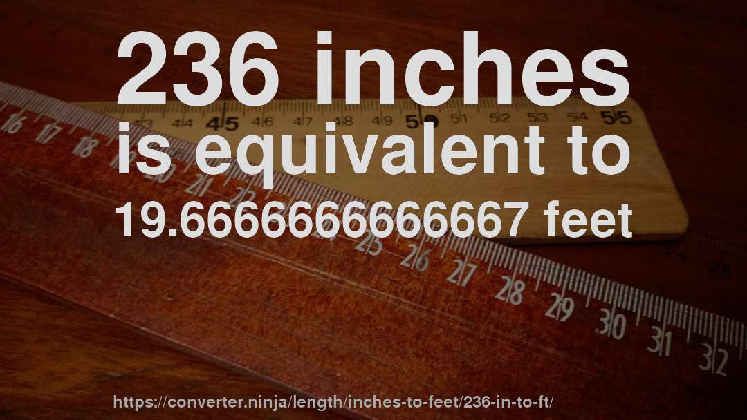 236 inches is equivalent to 19.6666666666667 feet