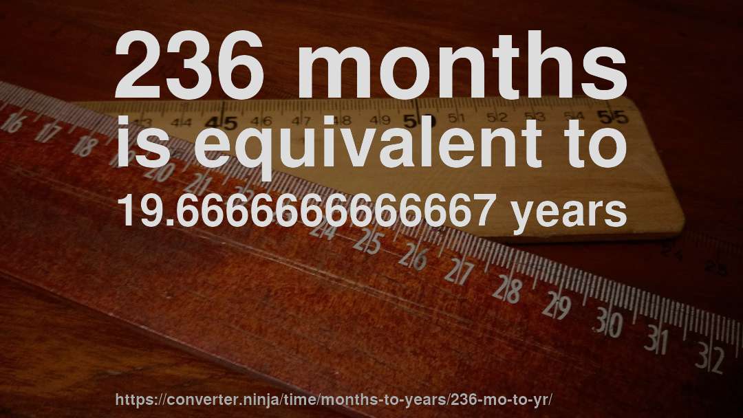 236 months is equivalent to 19.6666666666667 years