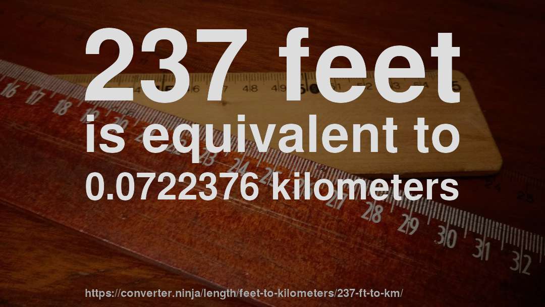 237 feet is equivalent to 0.0722376 kilometers