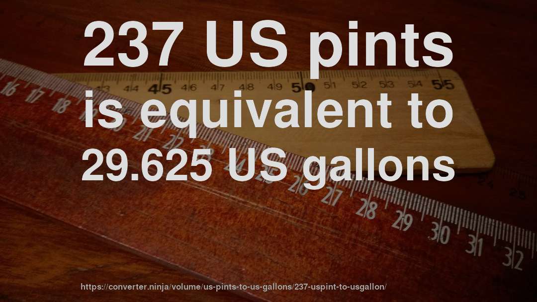 237 US pints is equivalent to 29.625 US gallons