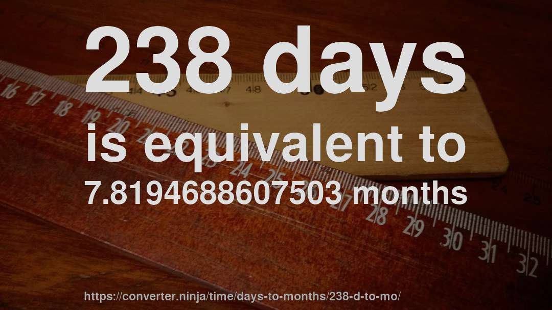 238 days is equivalent to 7.8194688607503 months