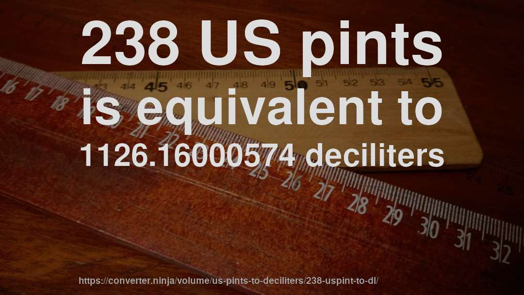 238 US pints is equivalent to 1126.16000574 deciliters