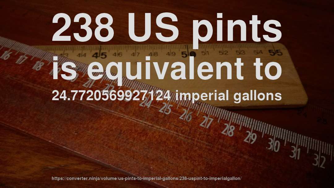 238 US pints is equivalent to 24.7720569927124 imperial gallons