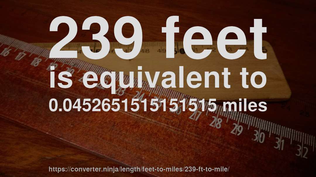 239 feet is equivalent to 0.0452651515151515 miles