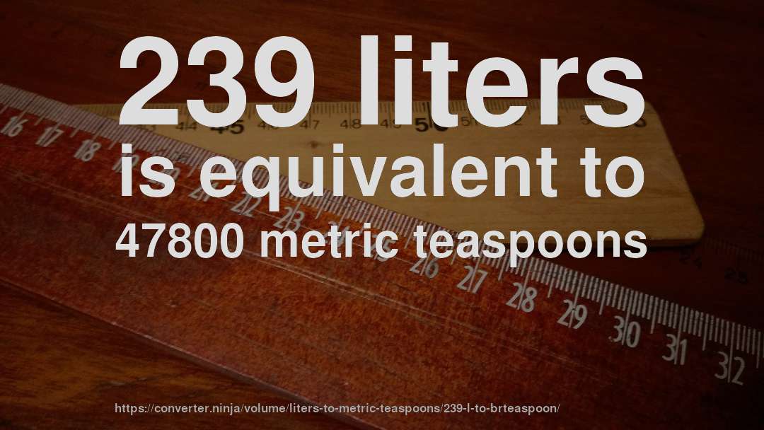 239 liters is equivalent to 47800 metric teaspoons