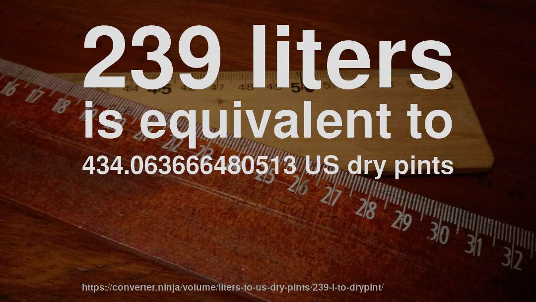 239 liters is equivalent to 434.063666480513 US dry pints