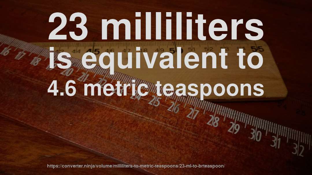 23 milliliters is equivalent to 4.6 metric teaspoons