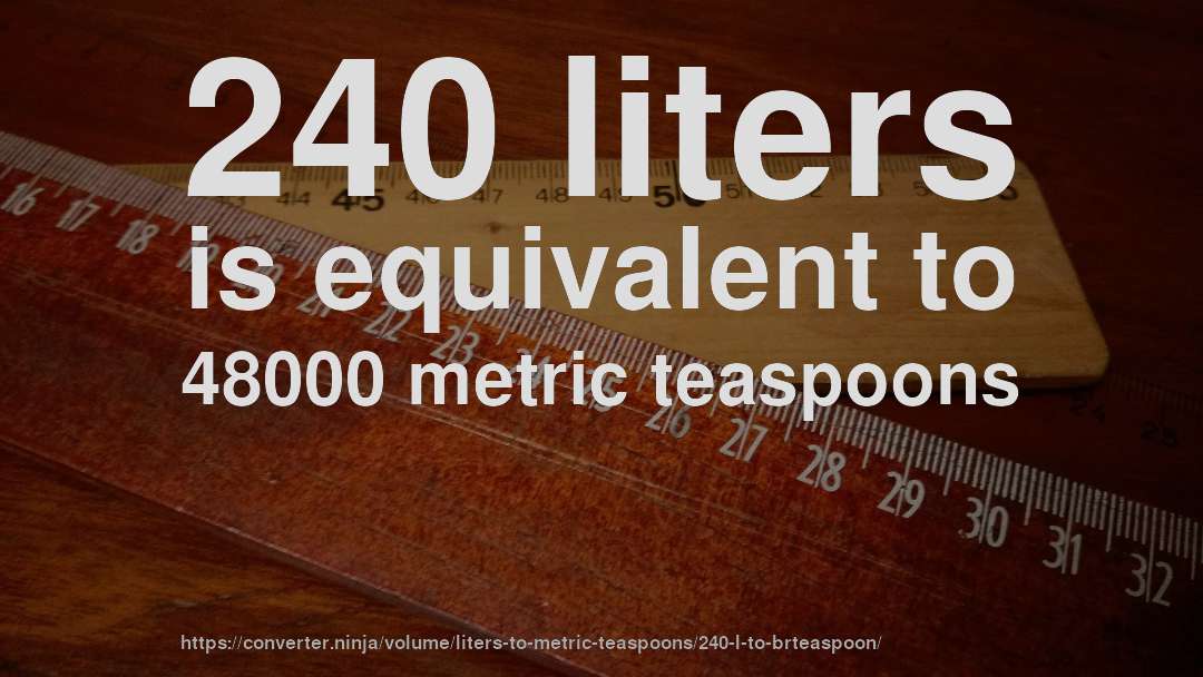 240 liters is equivalent to 48000 metric teaspoons