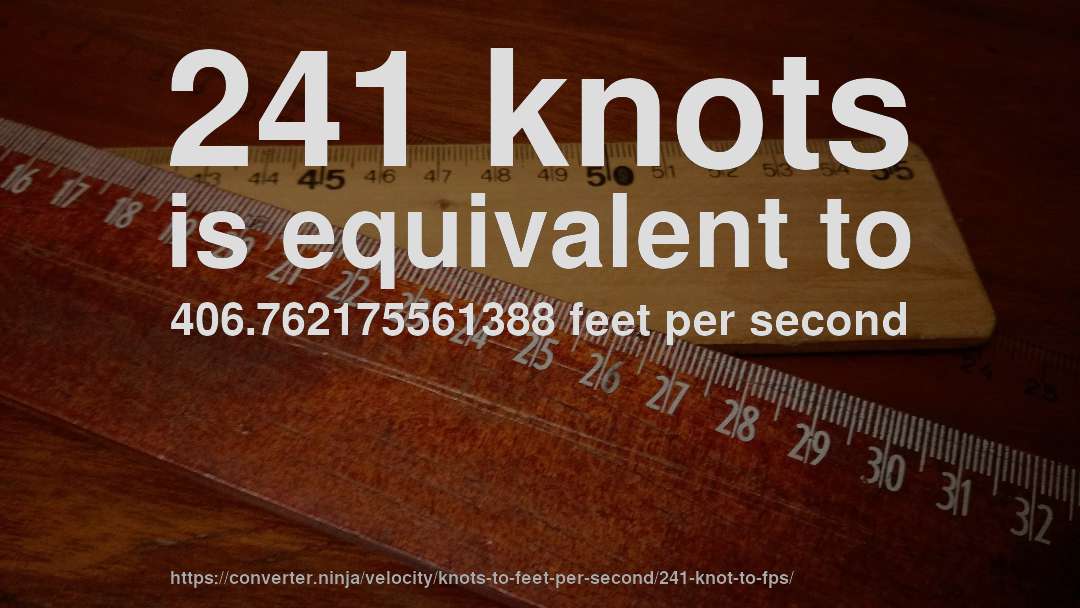 241 knots is equivalent to 406.762175561388 feet per second