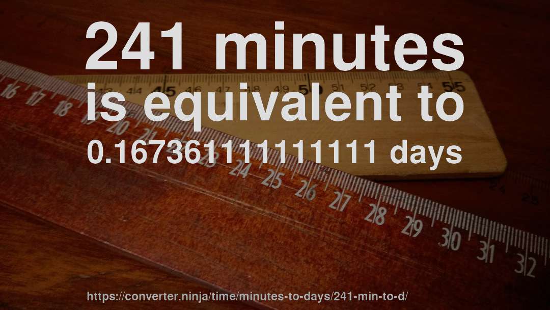 241 minutes is equivalent to 0.167361111111111 days