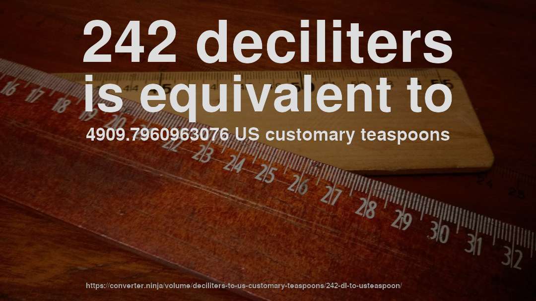 242 deciliters is equivalent to 4909.7960963076 US customary teaspoons