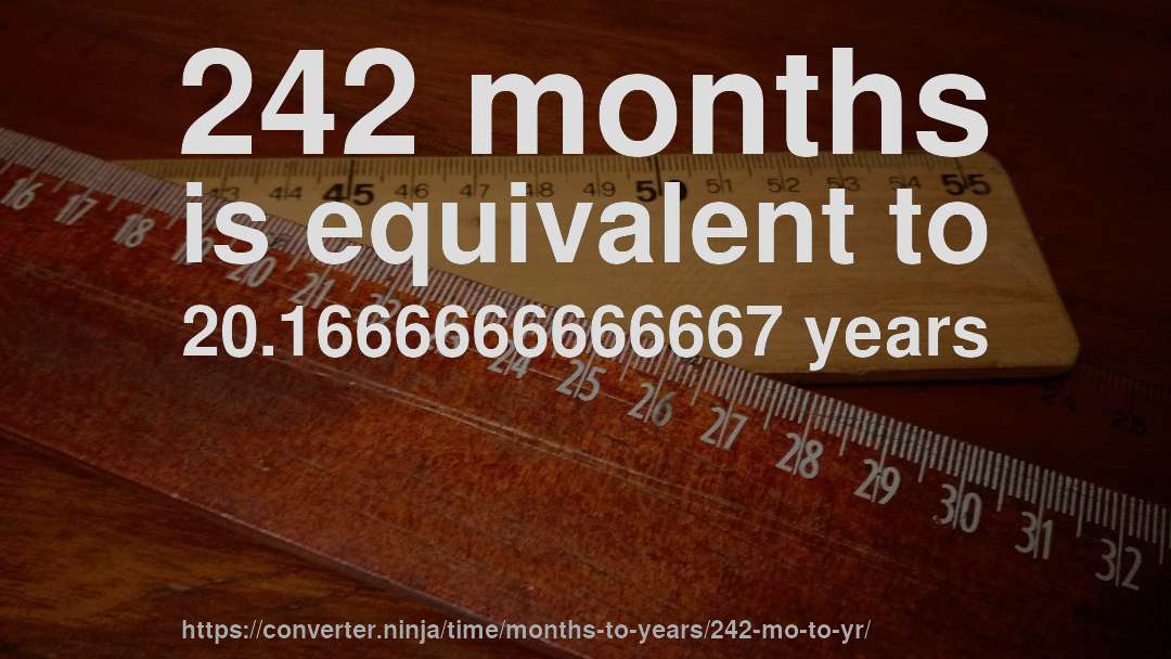 242 months is equivalent to 20.1666666666667 years