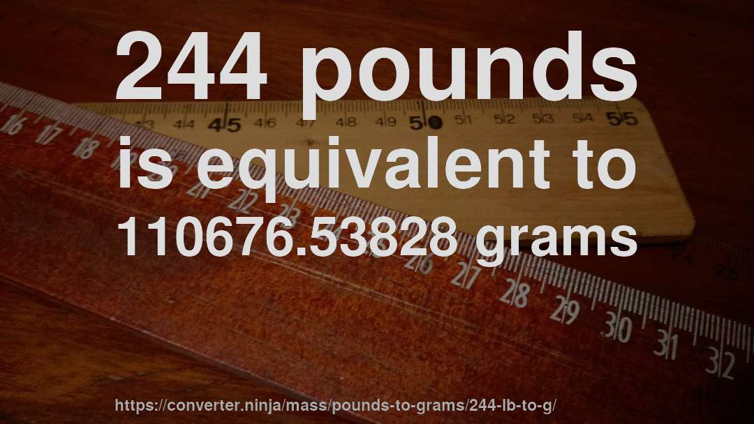 244 pounds is equivalent to 110676.53828 grams