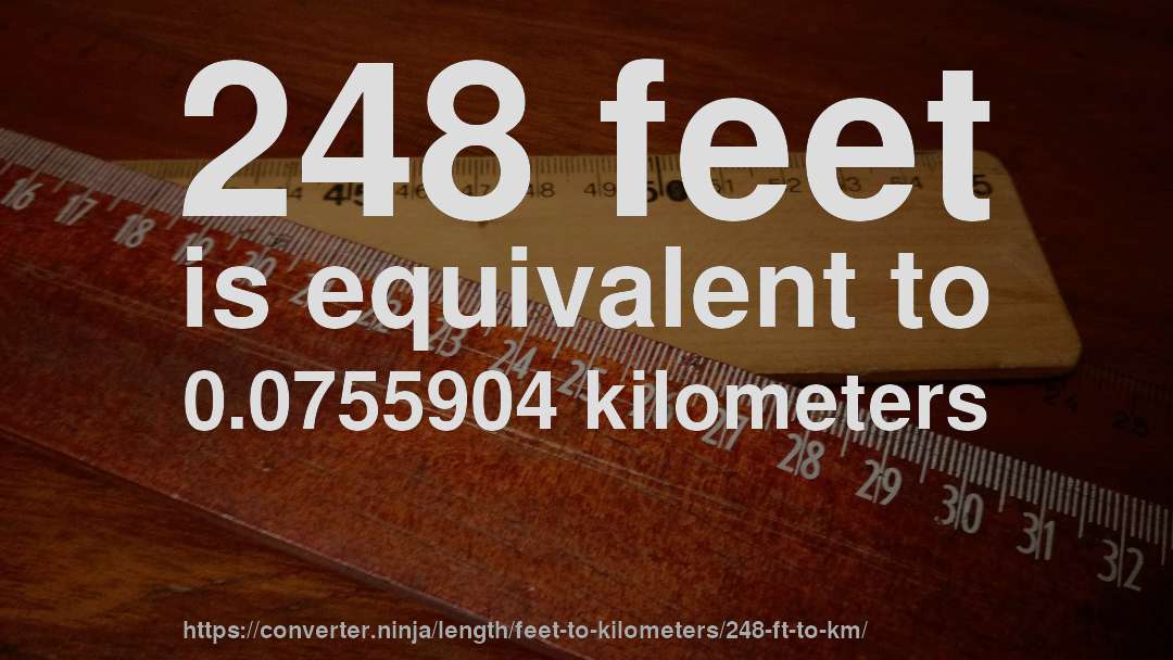 248 feet is equivalent to 0.0755904 kilometers