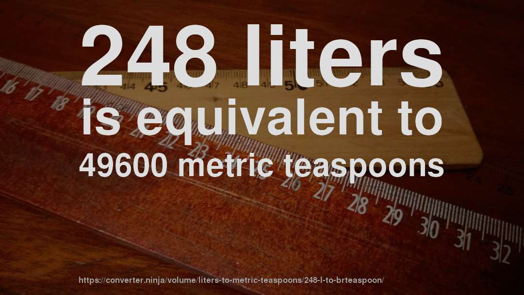 248 liters is equivalent to 49600 metric teaspoons
