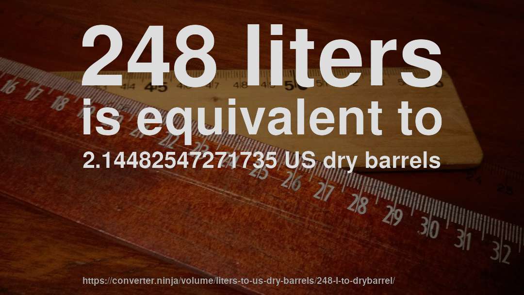 248 liters is equivalent to 2.14482547271735 US dry barrels